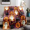 Cute Halloween Ghost and Cat Pattern Flannel Blanket for Bedroom, Living Room, Sofa, and Nap