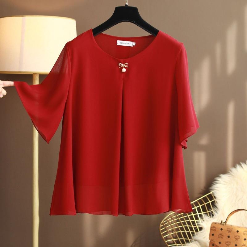 Obesity Women Chiffon Blouses Plus Size 6XL Summer Short Sleeve Loose Solid Shirts Tops Blusa De Talla Grande