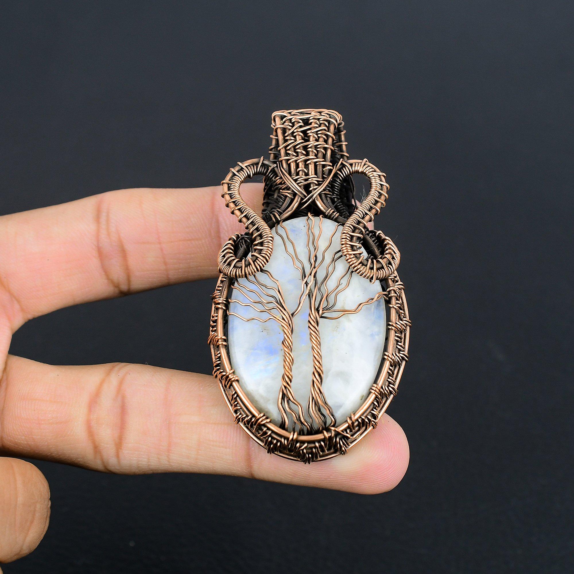 

Кулон из радужного лунного камня, Ювелирные изделия из драгоценных камней, Серебряный кулон, обернутый медной проволокой 999 пробы, Красивый кулон ручной работы 2.28 Inches