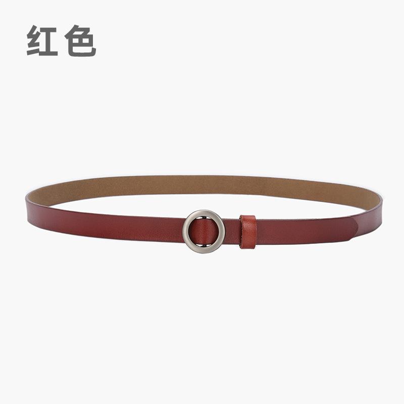 Leather Fine Belt Women'S Cowhide Round Buckle Belt Women'S Casual Decorative Skirt Waist Women'S Belt