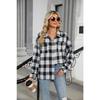 Spring and Autumn Jacket Women's Blouse Plus Size Lapel Long Sleeve Pocket Button Plaid Shirt