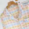 2026 Spring/Summer New Women's Pajama Set 100% Cotton Crepe Collar Love Plaid Long Sleeve Long Pants Home Clothing Set Ladies