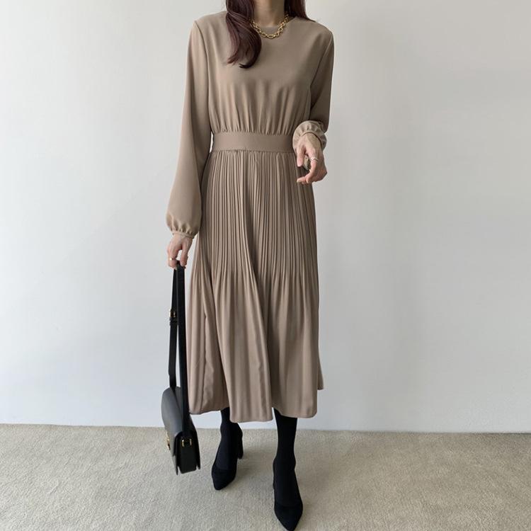 Early Autumn Elegant Lady High Waist Pleated Long Maxi Comfortable Dress Lightweight High Recognition Elegant with Flattering Chic Dress