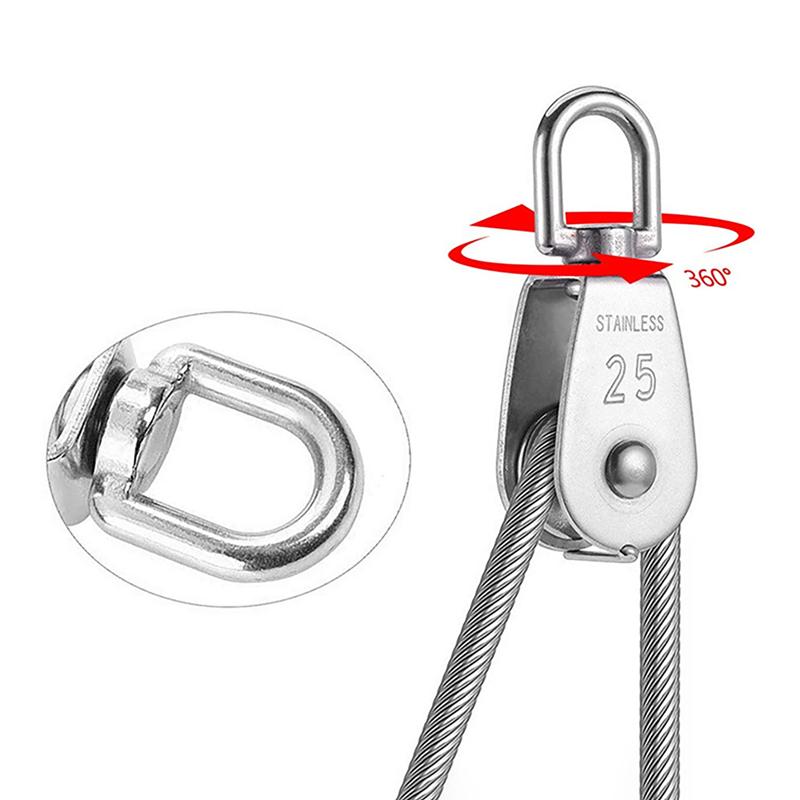 10 Stück Edelstahl-Drahtseil-Kranflaschenzugblock M15 Hebekran Drehhaken Einzel-Flaschenzugblock Hängendes Drahtseil Abschlepprad