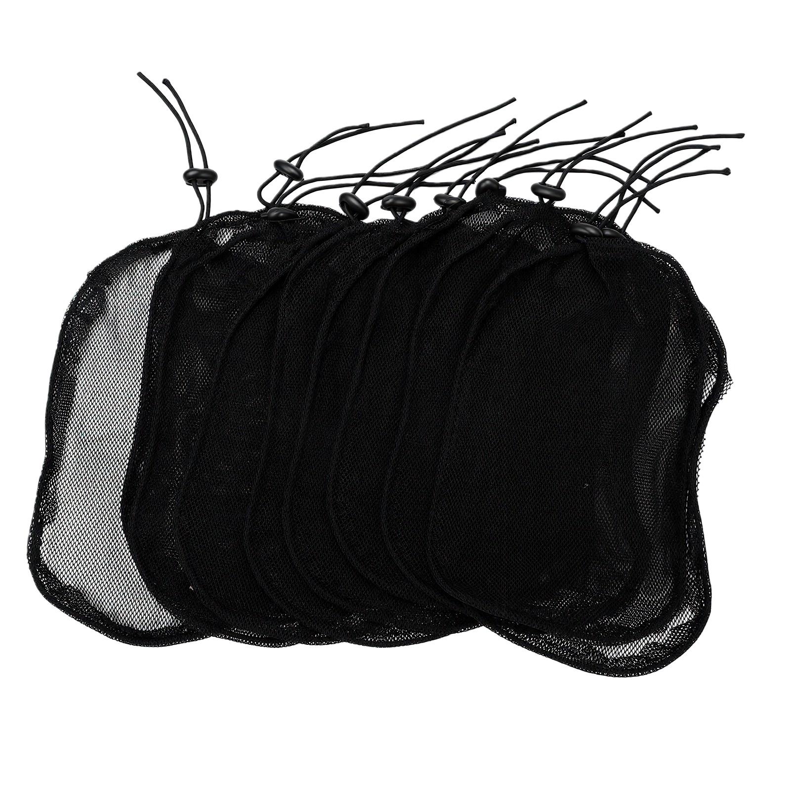 10 pièces Filet à cheveux pour queue de cheval à cordon de serrage Réutilisable Extensible Respirant Maille Filet à cheveux Noir Carré black