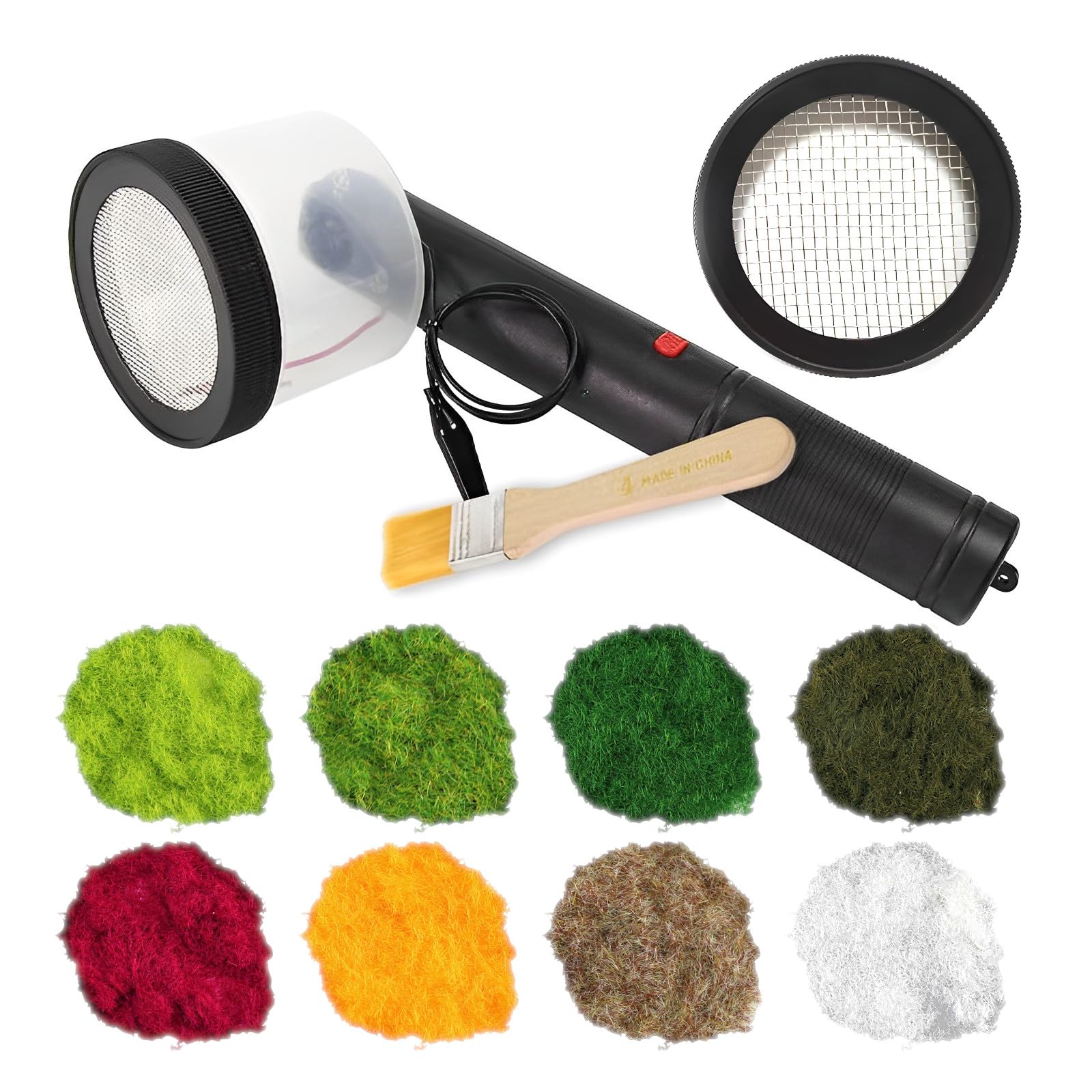 

heizi Аппликатор травы для и Электростатическое флокирование для Диорам железнодорожных моделей масштаба N и военных моделей, Трава, Газон, Почва, Распылитель, (Набор из 8 цветов)