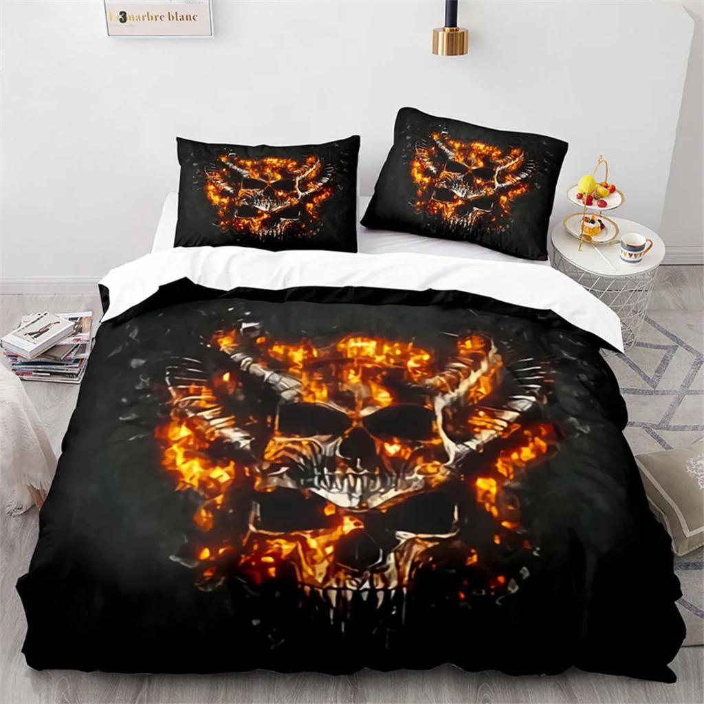 Zuckerschädel Rose Bettbezug Gothic Gruselig Skelett Schädel Bettbezug Horror Thema Floral für Teenager Erwachsene zur Schlafzimmerdekoration