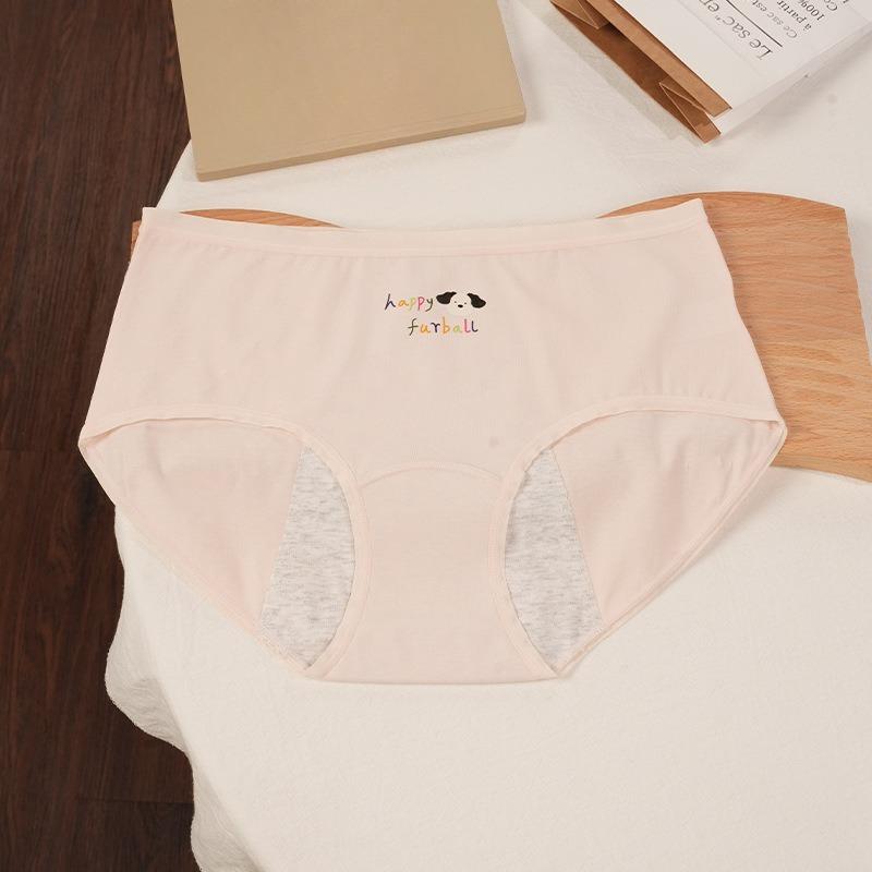 Female Spring and Autumn Pure Cotton 10A Antibacterial Extended Crotch Period Middle Waist Triangle Briefs