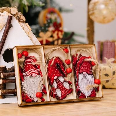 3 Peças Enfeites de Gnomo de Natal Gnomo Élfico Vintage Decoração Suspensa de Madeira para Suprimentos de Festa de Natal