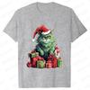 New Year Short Sleeve Tshirt Cute Cat Print Tops Fashion Xmas Unisex Tees Shirt Trend Graphic Christmas Male Oversized Clothing