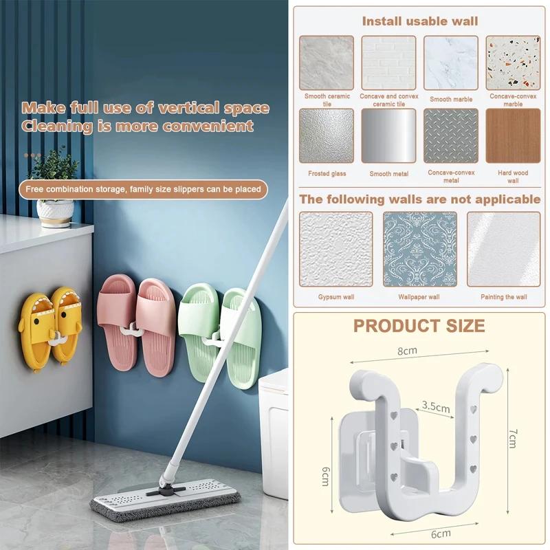 2/4 Slipper Hooks, Bathroom Wall Mounted Non Punched Slipper Rack, Self-adhesive Storage Rack for Slipper Hangers