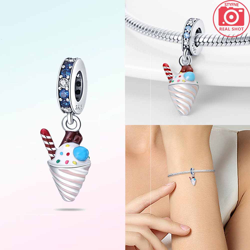 

Original Charms Copper Pink Colorful Doughnut Cake Ice Cream Coffee Cup Beads Fit Bracelet Women Jewelry Diy Delicate Gift