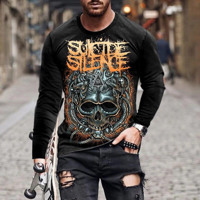 Long Sleeve T-Shirts Skull 3D Printed Streetwear Men's Round-Neck Horror Halloween Man Tops Loose Gothic Round-Neck Tees T Shirt