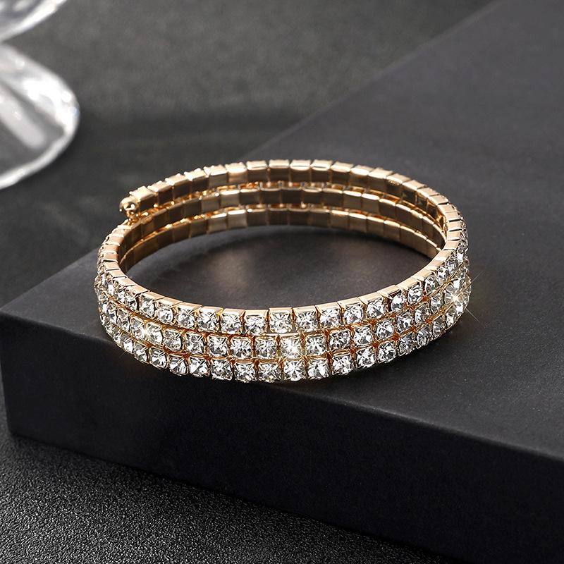 Full Diamond Elastic Bracelet Multi-row Diamond Bracelet Gold Silver Claw Chain Multi-layer Elastic Rhinestone Bracelet