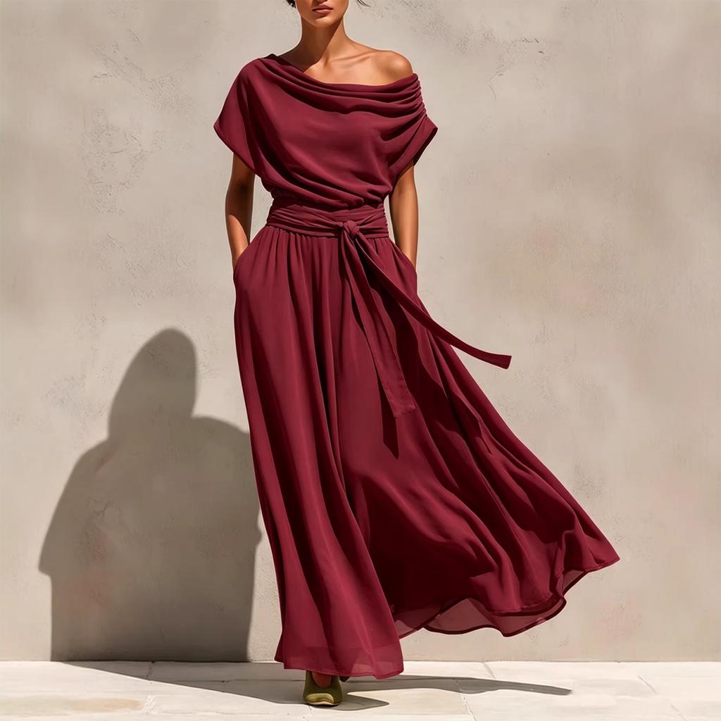 Abito da Donna Casual e alla Moda in Chiffon, Gonna Lunga