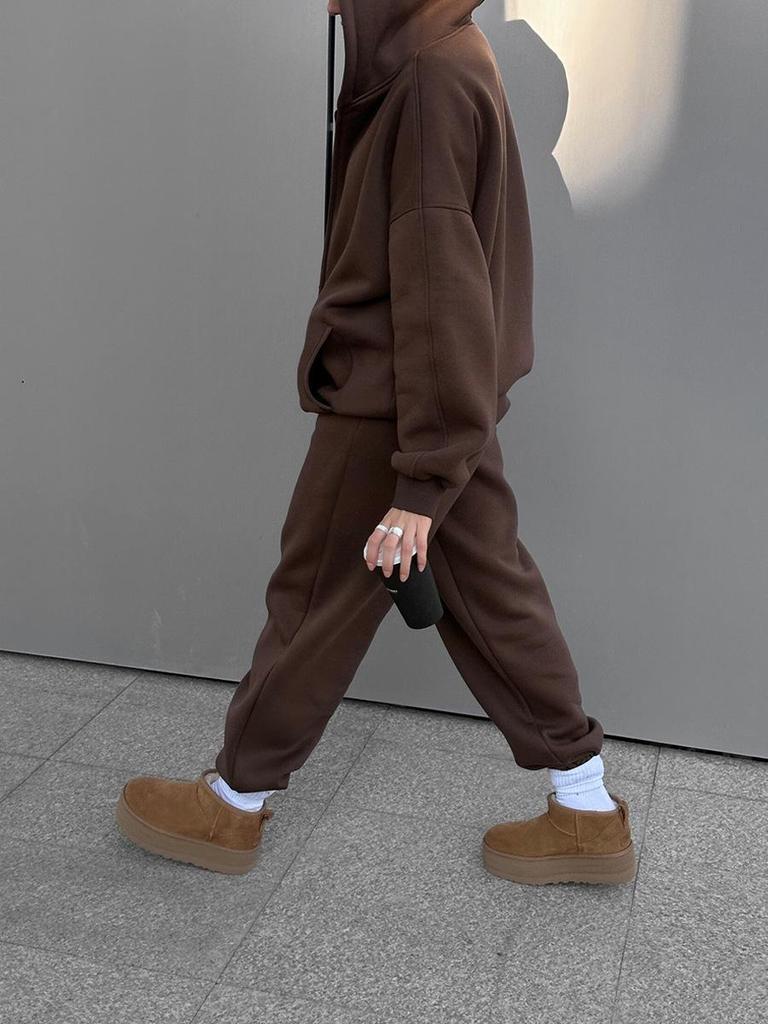 2025 Damen Einfarbiger Kapuzen-Cardigan und Jogger-Set - Europäischer & Amerikanischer Stil Zweiteiler