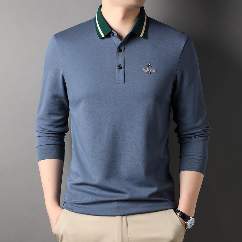 Spring and Autumn Casual Embroidered Fashion Cotton Long Sleeve Lapel Fashion Men's Polo Shirt