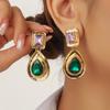 Golden Water Drop Rhinestone Earrings - Korean Style Fashionable Metal Studs