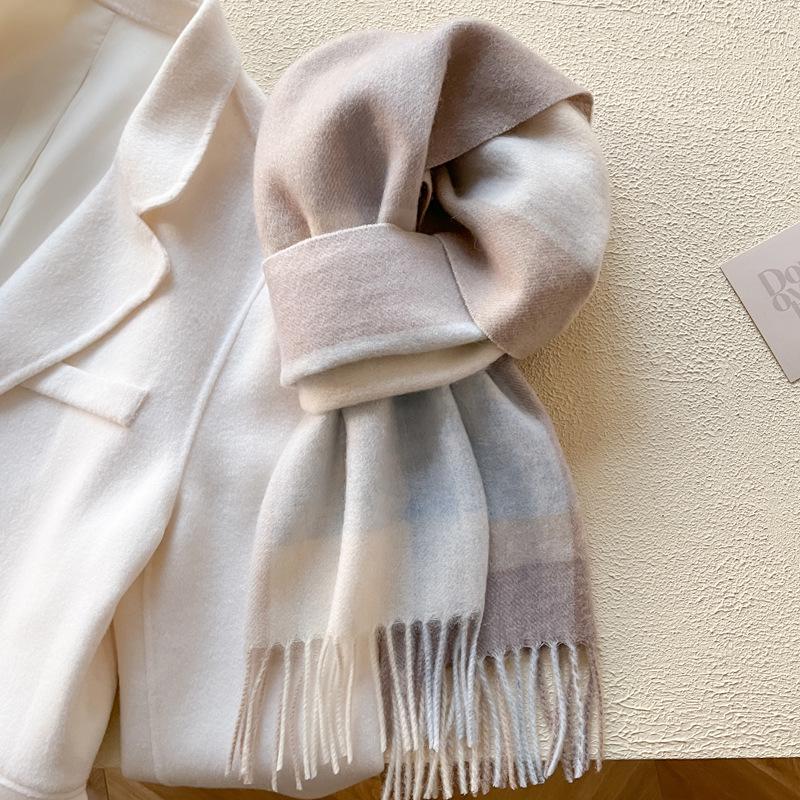 "2024 Luxurious Women's Wool Plaid Scarf - Colorful, Warm, Long with Tassels for Autumn & Winter"