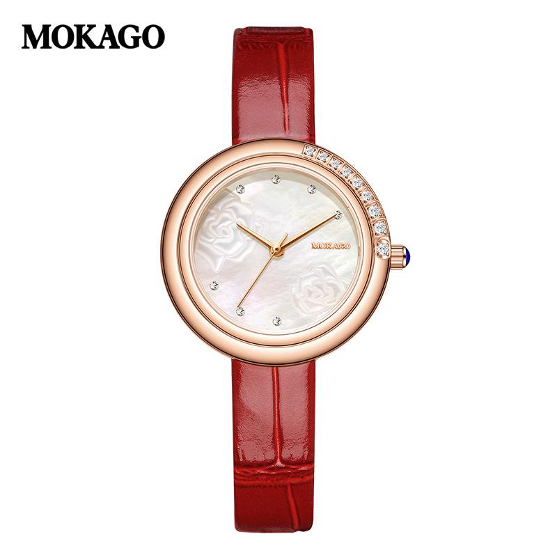 Mokga Women s Luxury Watch with Mother-of-Pearl Dial and 3D Carving красный