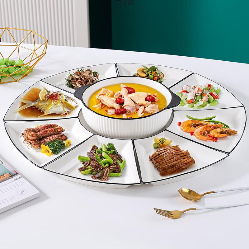 Wutuo 30-Piece Ceramic Dinnerware Set with Rotating Platter