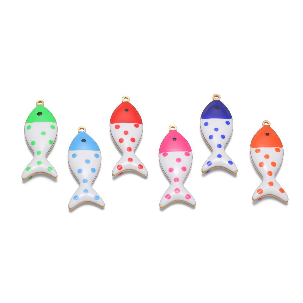 5pcs Stainless Steel Enamel Garrupa Dot Fish Cute Charms for DIY Earrings Making Jewelry Necklace Women Kids Bracelet Pendants