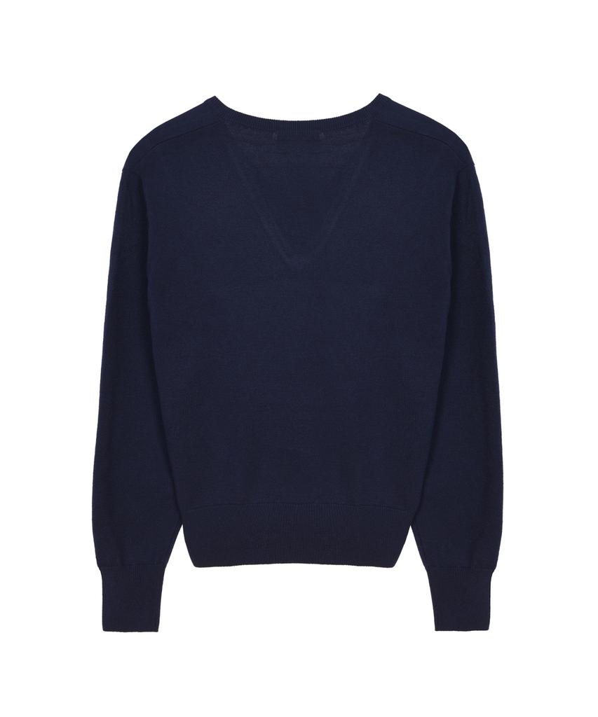 Nigaennikol Butterfly V Neck Jacquard Knit_Navy