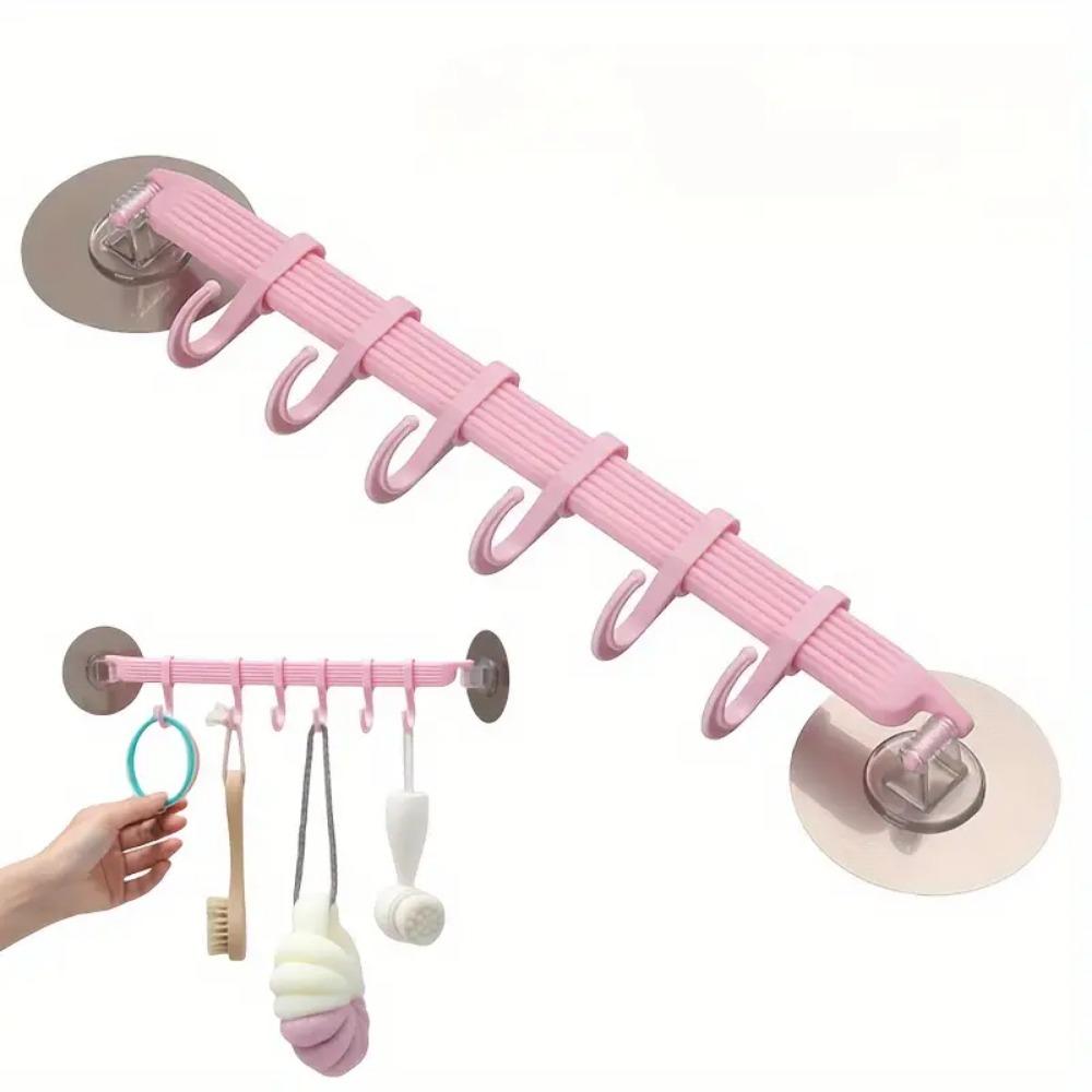 

6 бесшовных крючков, кухня, ванная, клейкие пластиковые крючки, ванная, шестирядные крючки розовый