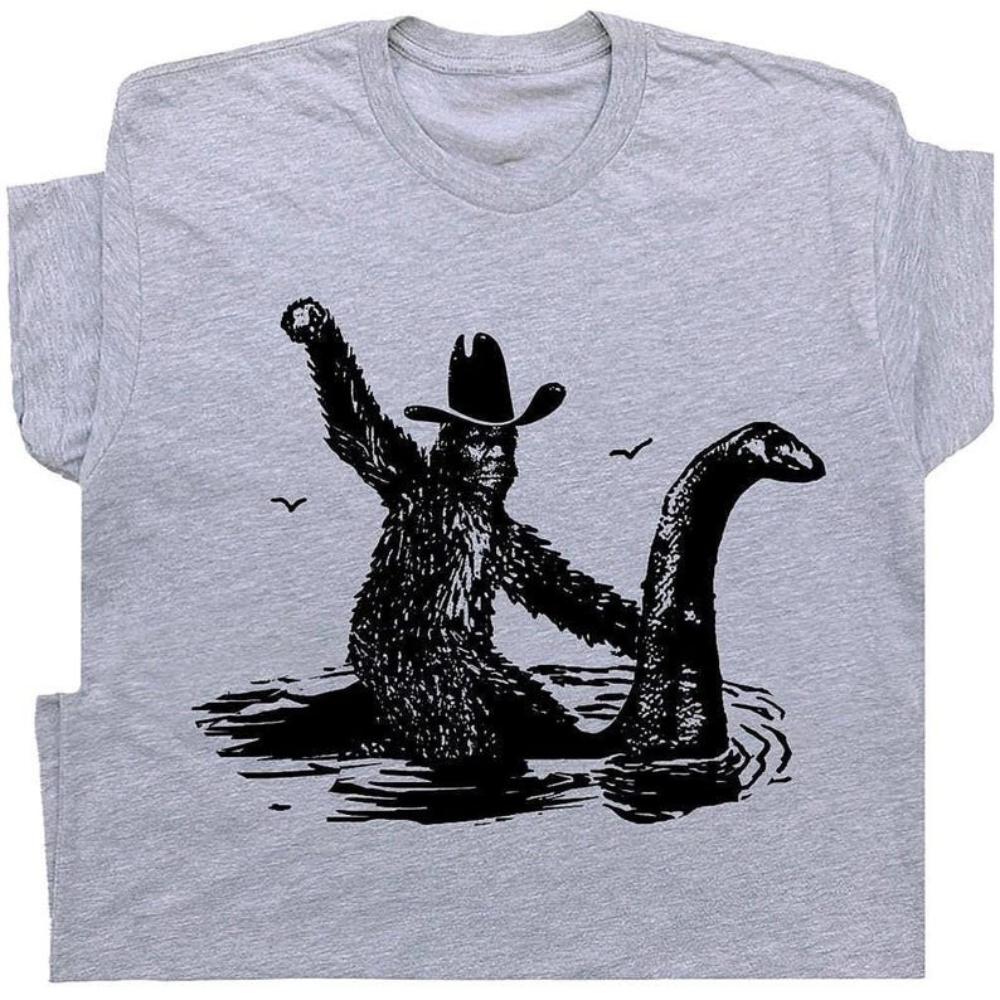 Riding Loch Ness Monster Funny Shirt Fun Cryptid Novelty Graphic T Shirts woman man Creative Cool fashion streetwear cotton tops