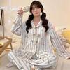 "Cute Dog Dachshund" ins cartoon spring and autumn striped pajamas women's cardigan long-sleeved loungewear autumn and winter suit