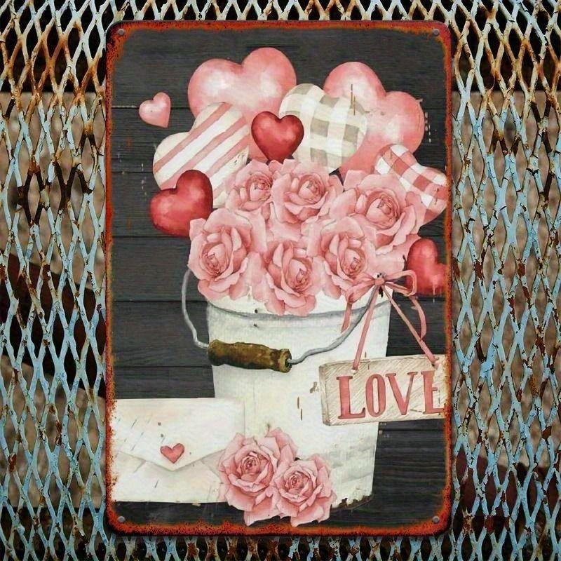 Peinture décorative métallique rétro pour la Saint-Valentin pour chambre à coucher de couples, salon, café, bar, restaurant