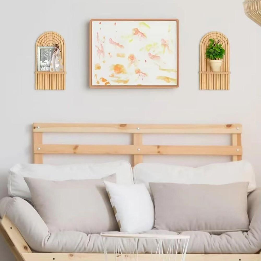 Bohemian Style Bohemian Floating Shelves Natural Wood Rainbow Wall Candle Holder  Living Room Decor
