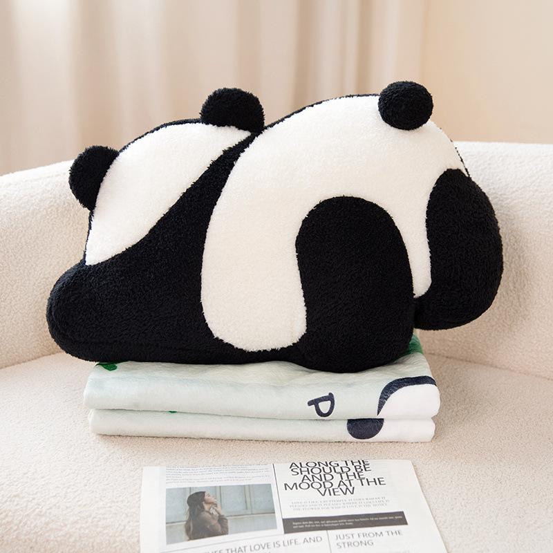 Cartoon Panda Back Throw Pillow Blanket Plush Toy Black And White Panda Doll Home Sofa Pillow Doll