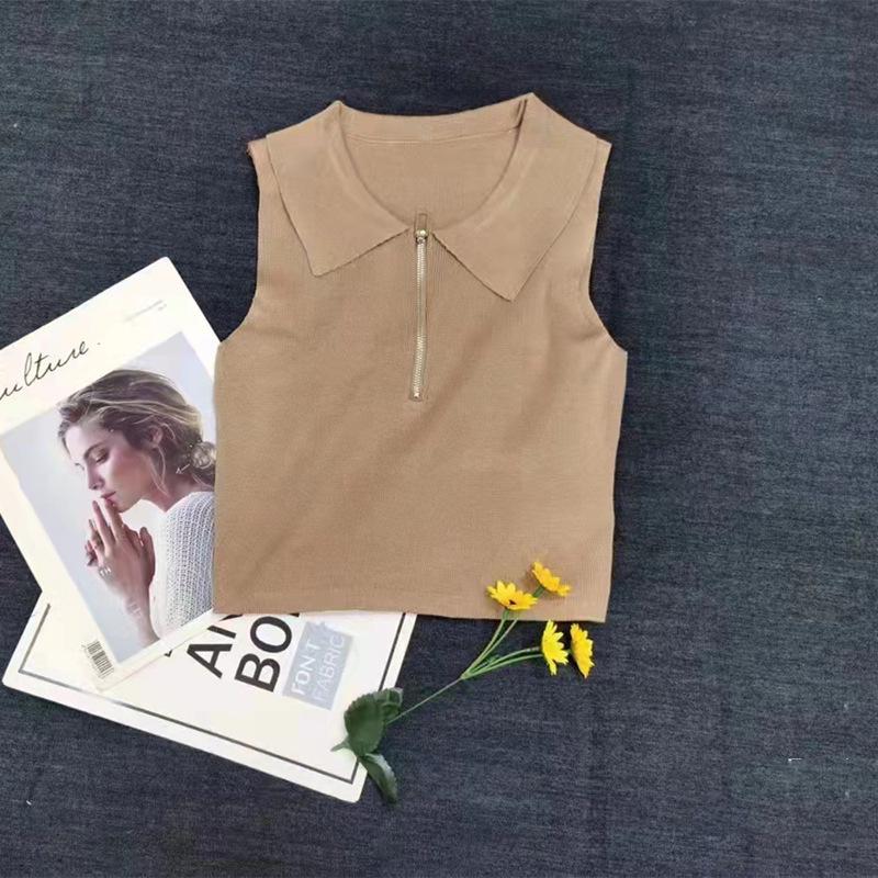 Pletené tílko s rolákem Malá vesta Dámské letní oblečení Hot Girl Crop Sexy Růžový Vnitřní top