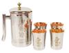 Jug And Glass Set w/ Stainless Steel Outside Inside Copper Embossed, Jug & Glass Tumbler Set, Copper Jug With Handle.