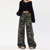 Vintage Camouflage Overalls Casual Multi-Pocket Wide Leg Loose Straight Skinny Floor Pants Trousers & Extended Elastane