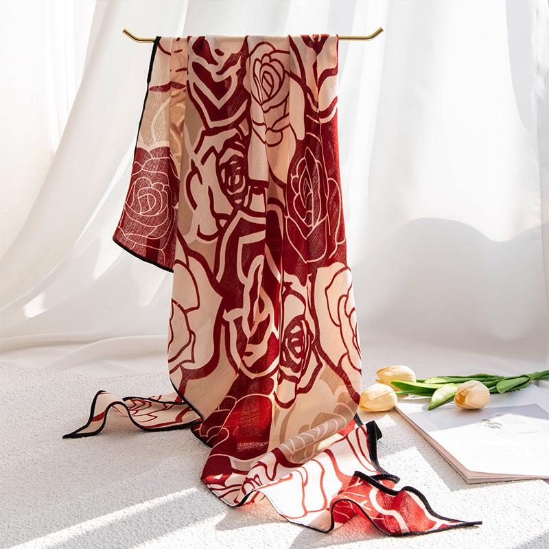 Spring New Retro Printed Women's Silk Scarf Flower Triangle Scarf Headscarf Scarf Accessories Scarf Outer Shawl