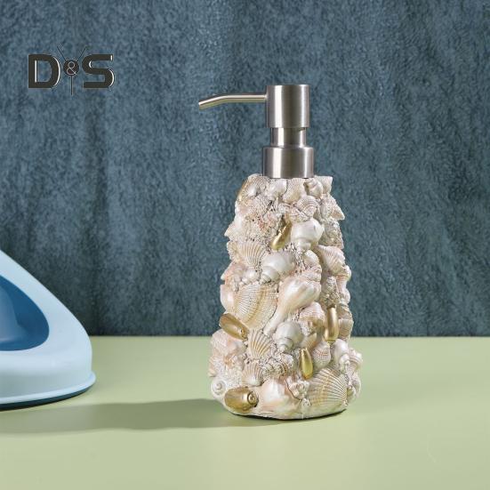 Muschel Design Seifenspender Wasserdichtes Harz Edelstahl Handdesinfektionsmittel Lotion Shampoo Pumpe Badezimmerzubehör
