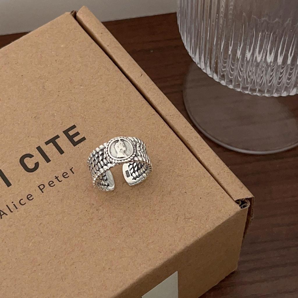 Yinruitai S925 Sterling Silver Wide Band Ring: Women's Retro Fashion Open Finger Ring, Trendy Index Finger Accessory.