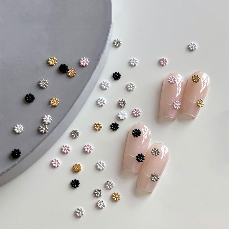 10 Pcs Gold Rhinestone Flower 3D Alloy Nail Charms Mini Flower Sparkling Gold Silver Floral Decorations Manicure Cool Charms