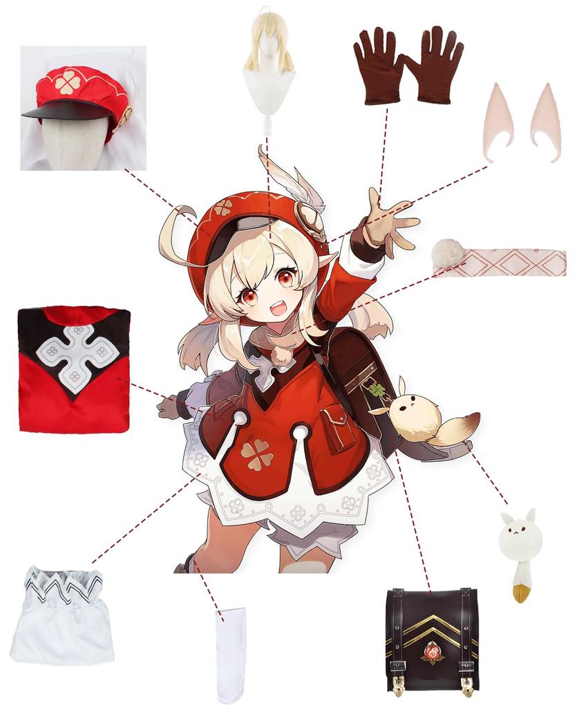 [NOKIJP] Genshin Impact Cosplay Klee Cosplay Costume for Kids, Mondo, The Fleeing Sun, Genshin Impact Spark Knight, Four-Leaf Chapter (Klee, 140cm)