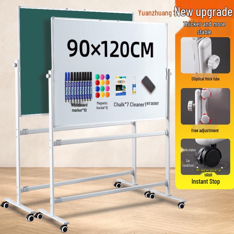 Double-Sided Magnetic Whiteboard & Chalkboard with Mobile Stand for Home, Teaching, and Office Use