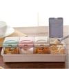 4 Grid Wheat Straw Seasoning Box With Spoon Detachable Seasoning Jar Kitchen Seasoning Box Plastic Seasoning Box Bottle Can Set