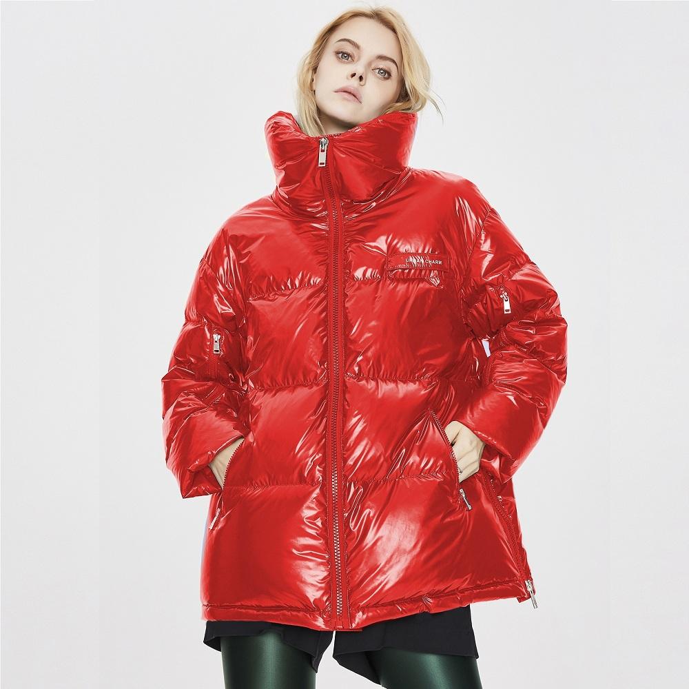 JAZZEVAR Dámská zimní nová střední a dlouhá zahuštěná péřová bunda jasně bílá kachní peří ležérní péřová bunda