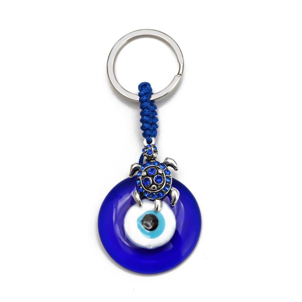 Lucky Eye Alloy Fatima Hand Elephant Owl Tree of Life Keychain Blue Turkish Evil Eye Key Chain Car Keyring for Women Men Jewelry