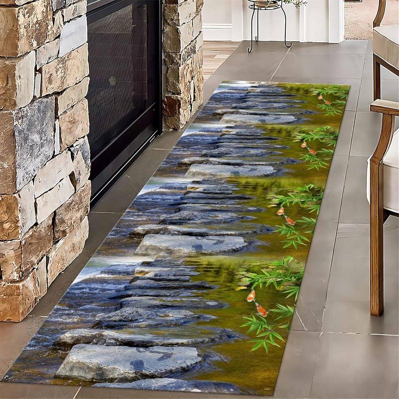 Dywanik biegowy z nadrukiem 3D wodospadu górskiego, mata z wzorem scenerii przyrodniczej, antypoślizgowy, chłonny dywan do dekoracji salonu, sypialni