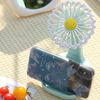 Summer Flower Desk Fan with Night Light Phone Holder 3-Speed Angle Adjustable Fan Rechargeable Office Bedroom Travel Personal Cooling