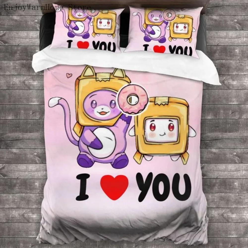 Lankybox Cartoon Cute Kawaii Bedding Set King Twin Double Bed Set Microfiber For Kids Child Duvet Cover And Pillowcase