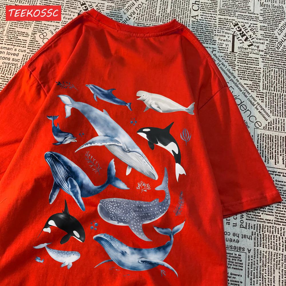 Fashion Cotton WomenS TShirts Ocean And Whales Printing Tops Oversize ONeck Soft Short Sleeve Summer Casual Female Clothes