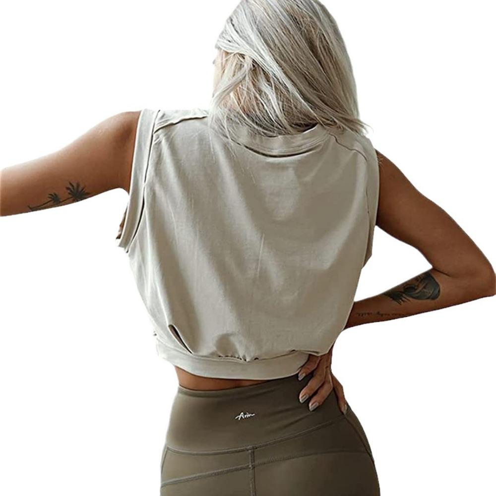 Women's Fashion Solid Color Short Round Neck Sleeveless Top T-shirt